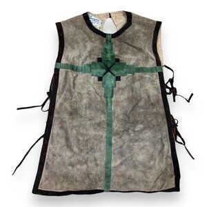 Vtg 70s SHAYNE Grey Green Brown Suede Smock Sz 15/16 Hippie Boho Tie Sides